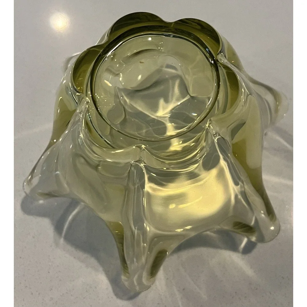 Vintage MCM Duncan Miller Lime Green‎ Ruffled Glass Dish Bowl Collectible